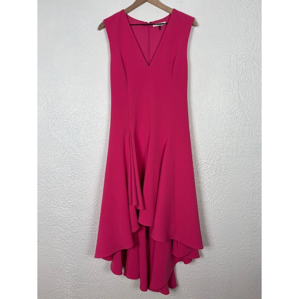 Halston Heritage Sleeveless V-Neck High Low Crepe Cocktail Dress Size 6